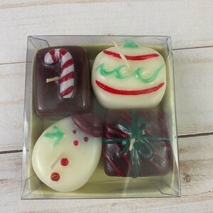 Petit Four boxed Christmas Chocolate CANDLES Snowman Candy Cane Tag Brand